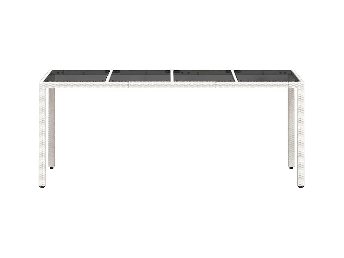 Tuintafel met wit glazen blad en gevlochten hars