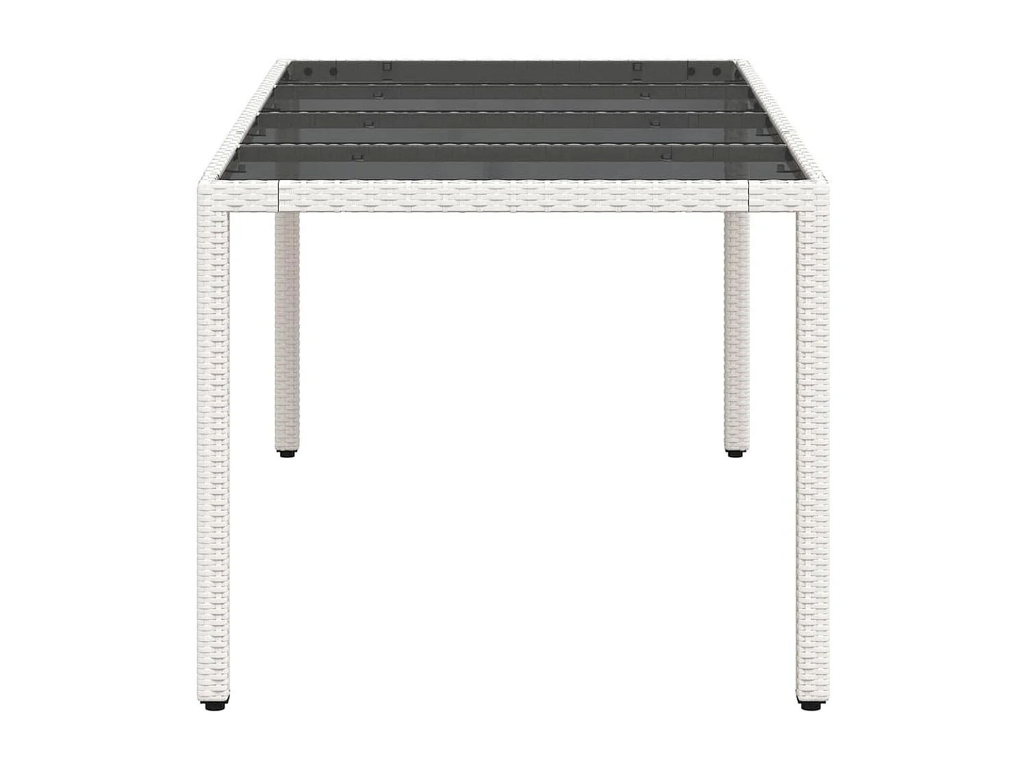 Tavolo da giardino con piano in vetro bianco e resina intrecciata