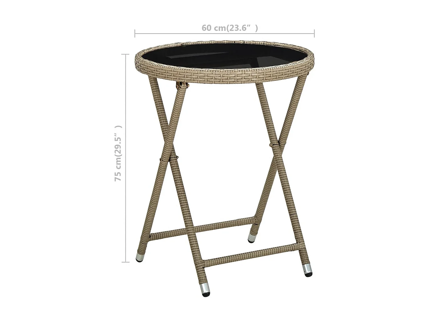 Mesa de té beige 60 cm Resina trenzada y cristal templado