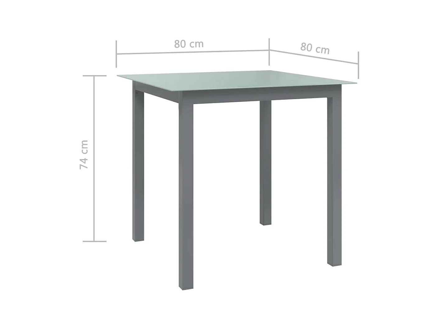Tuintafel lichtgrijs 80x80x74 cm aluminium en glas