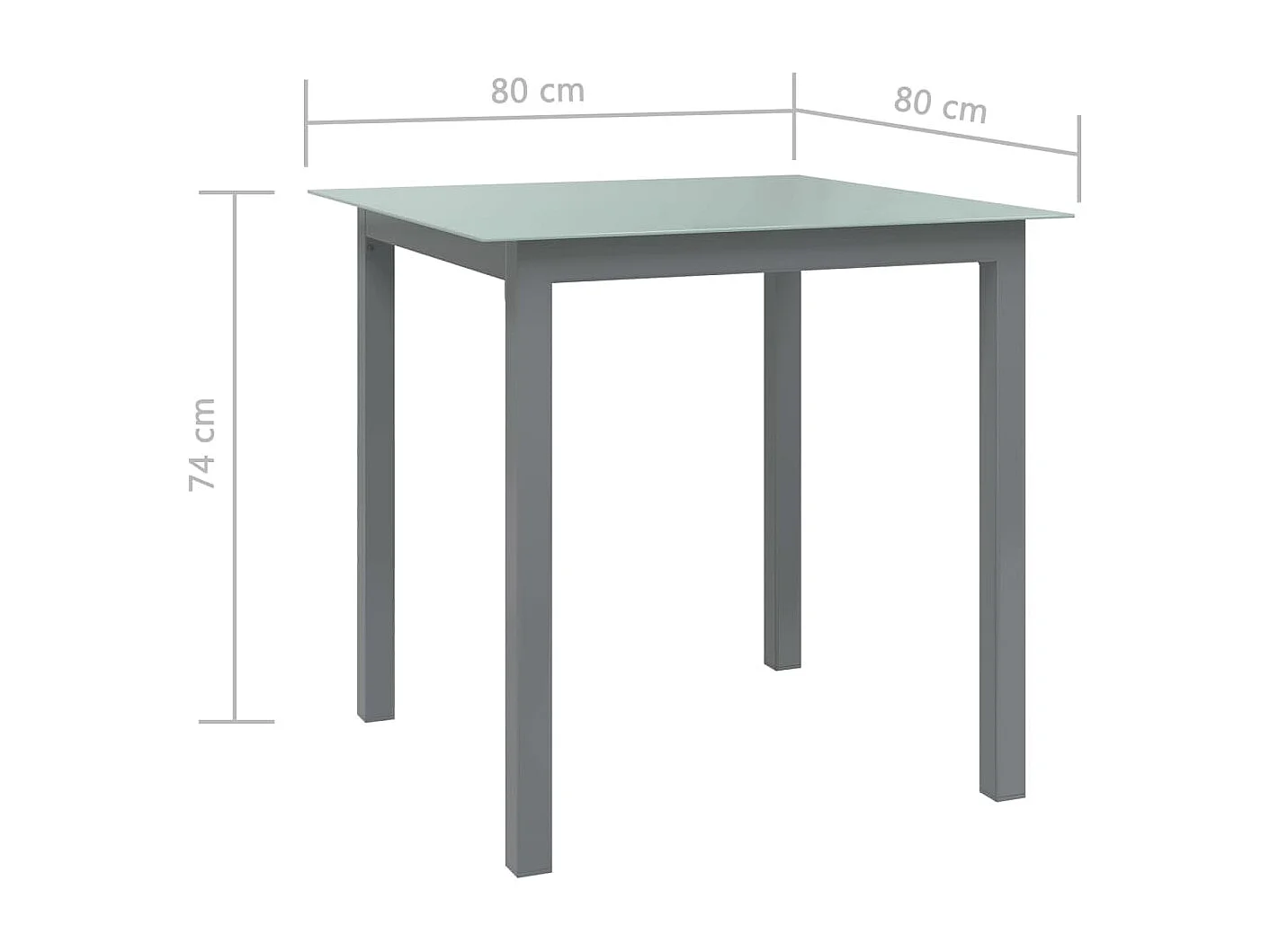 Tavolo da giardino grigio chiaro 80x80x74 cm alluminio e vetro