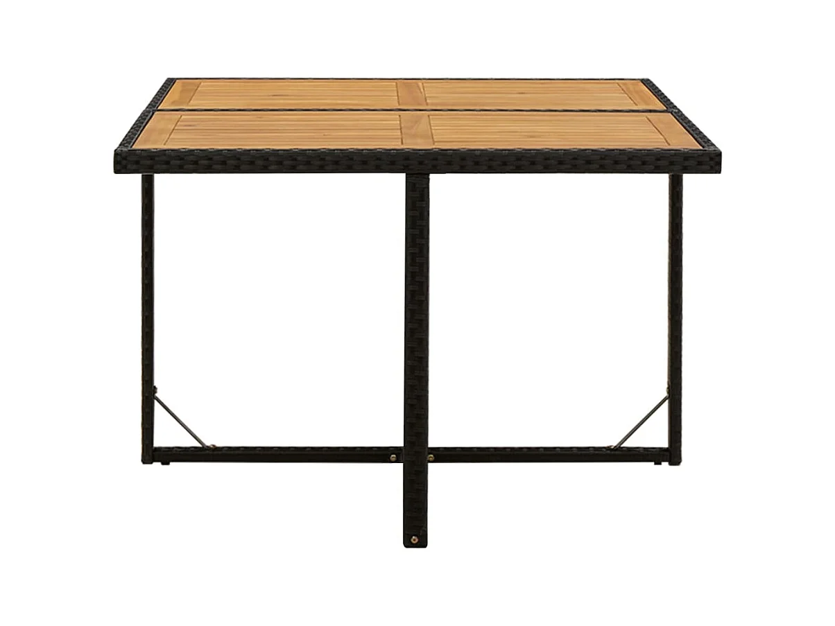 Tavolo da giardino nero 109x107x74 cm Legno massello resina intrecciata