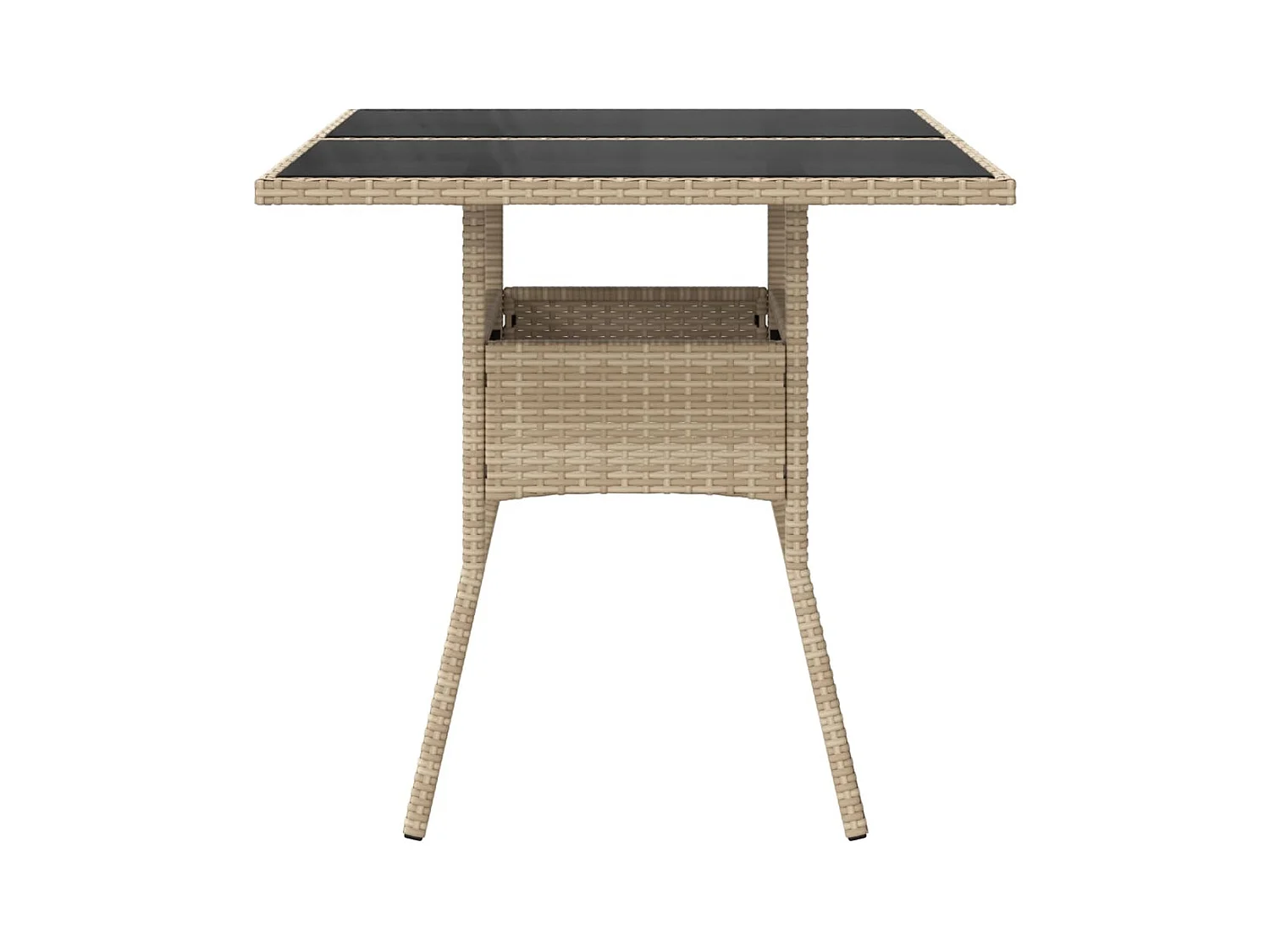 Tuintafel met beige glazen blad 80x80x75cm geweven hars