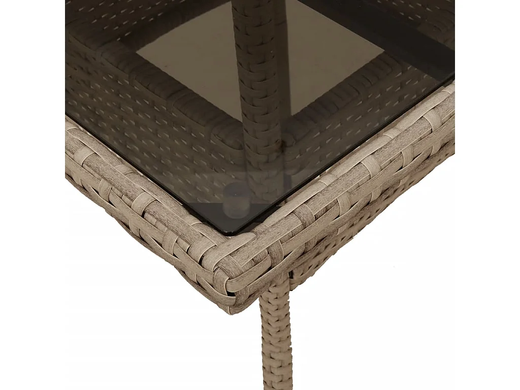 Tuintafel met beige glazen blad 80x80x75cm geweven hars