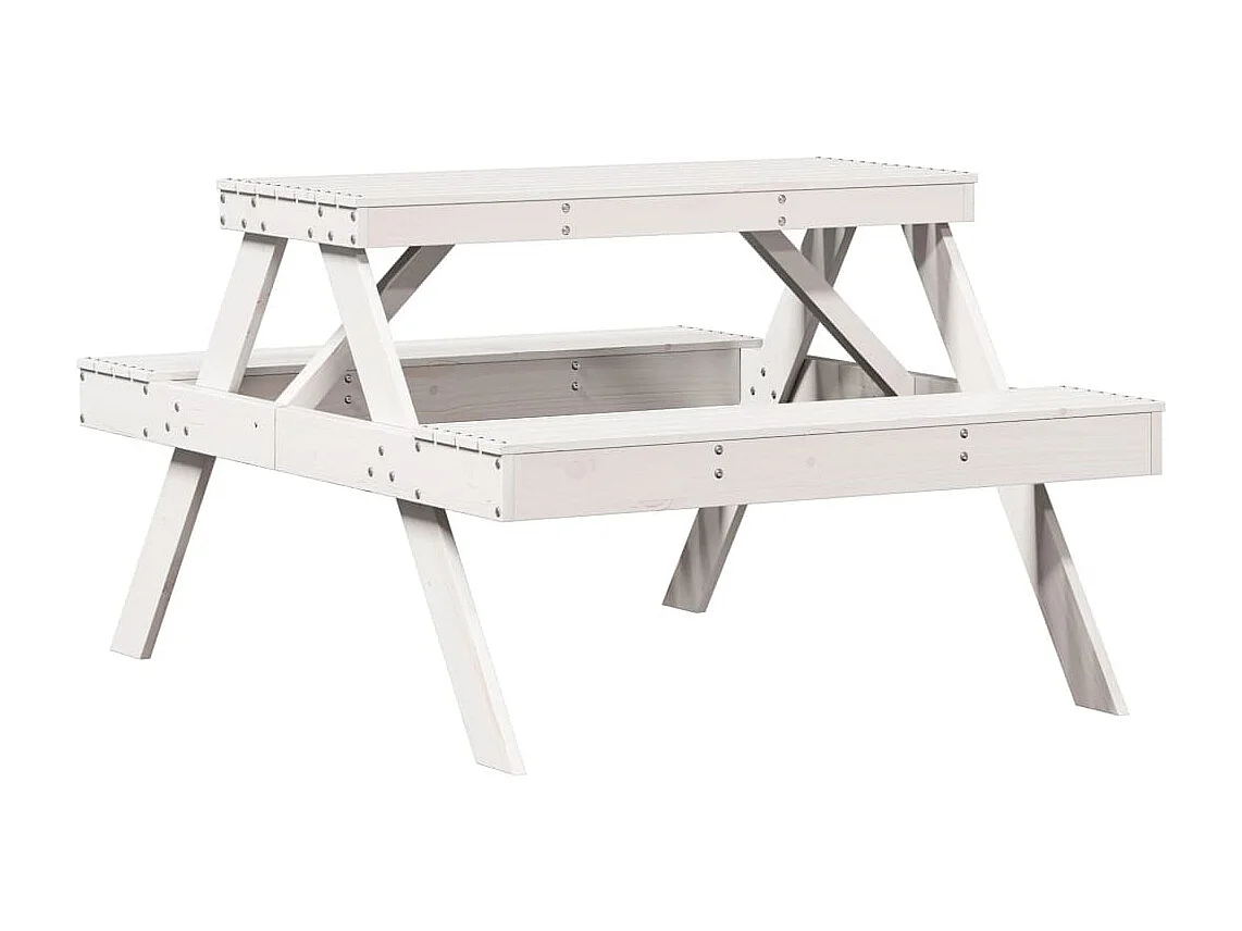Tavolo da picnic bianco 105x134x75 cm in legno massello di pino