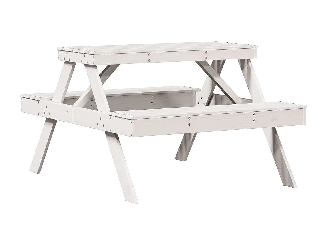 Tavolo da picnic bianco 105x134x75 cm in legno massello di pino