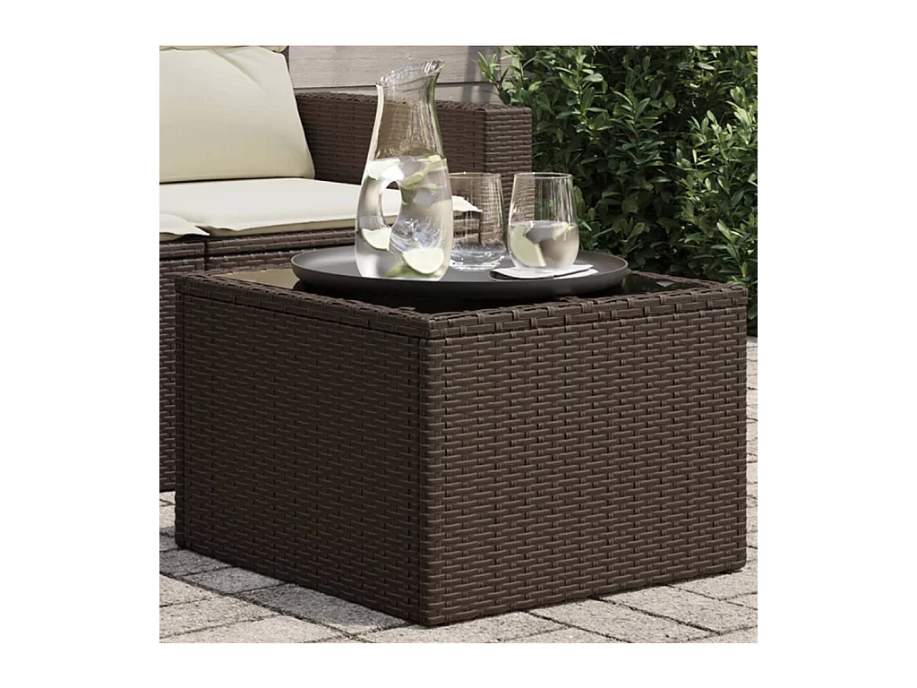 Table de jardin dessus en verre brun 55x55x37 cm résine tressée