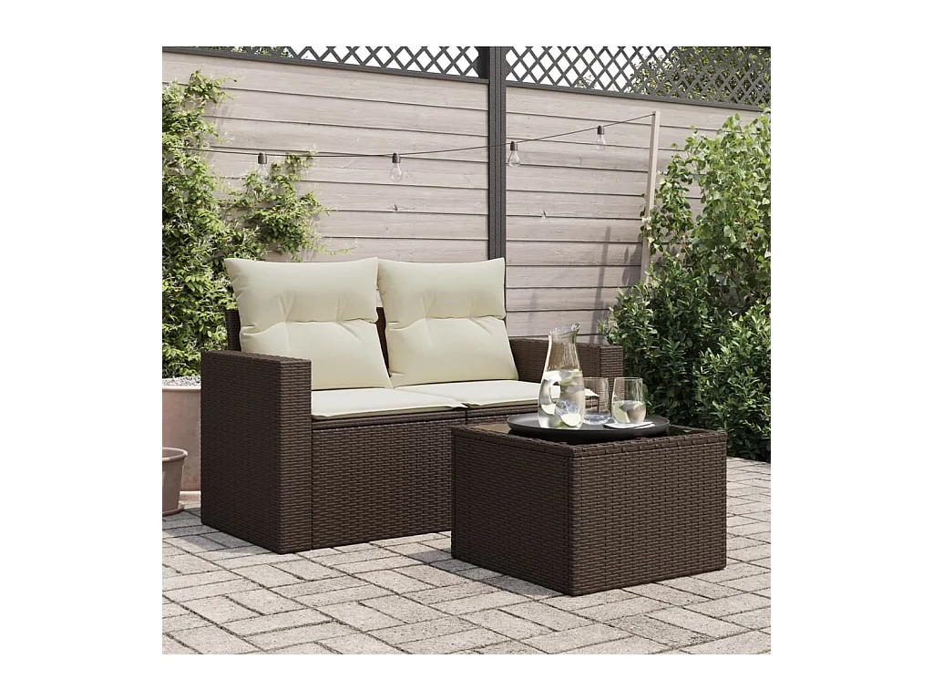 Table de jardin dessus en verre brun 55x55x37 cm résine tressée