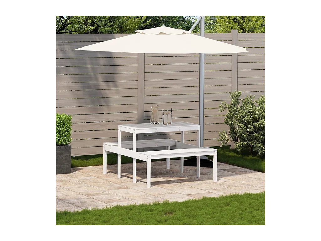 Witte picknicktafel 110x134x75 cm massief grenenhout