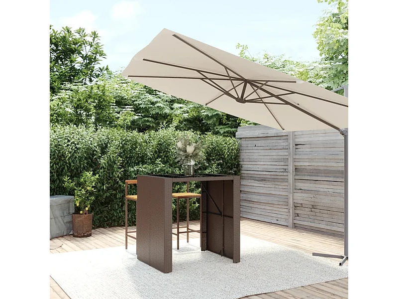 Bartafel met bruin glazen blad 105x80x110 cm polyrotan