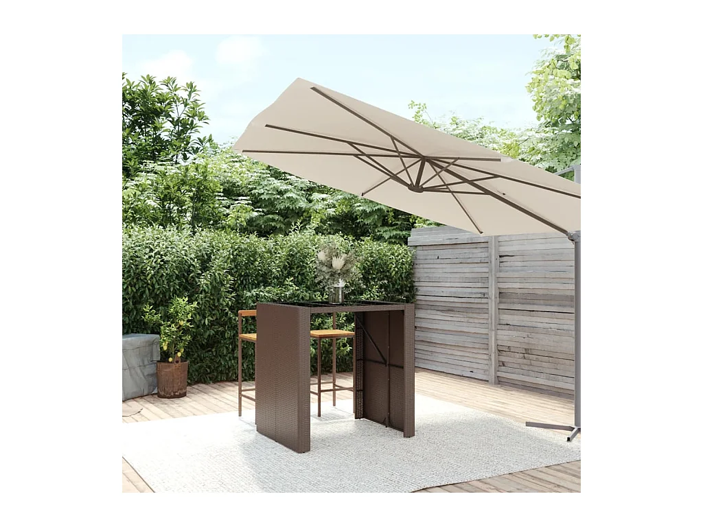 Mesa de bar con tapa de cristal marrón 105x80x110 cm ratán sintético