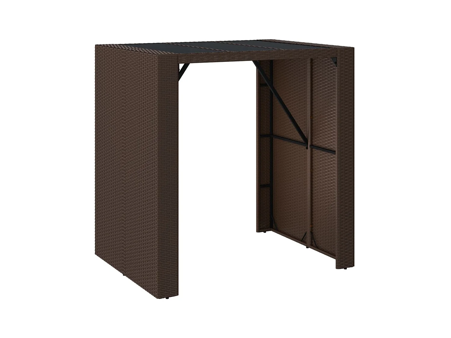 Mesa de bar con tapa de cristal marrón 105x80x110 cm ratán sintético