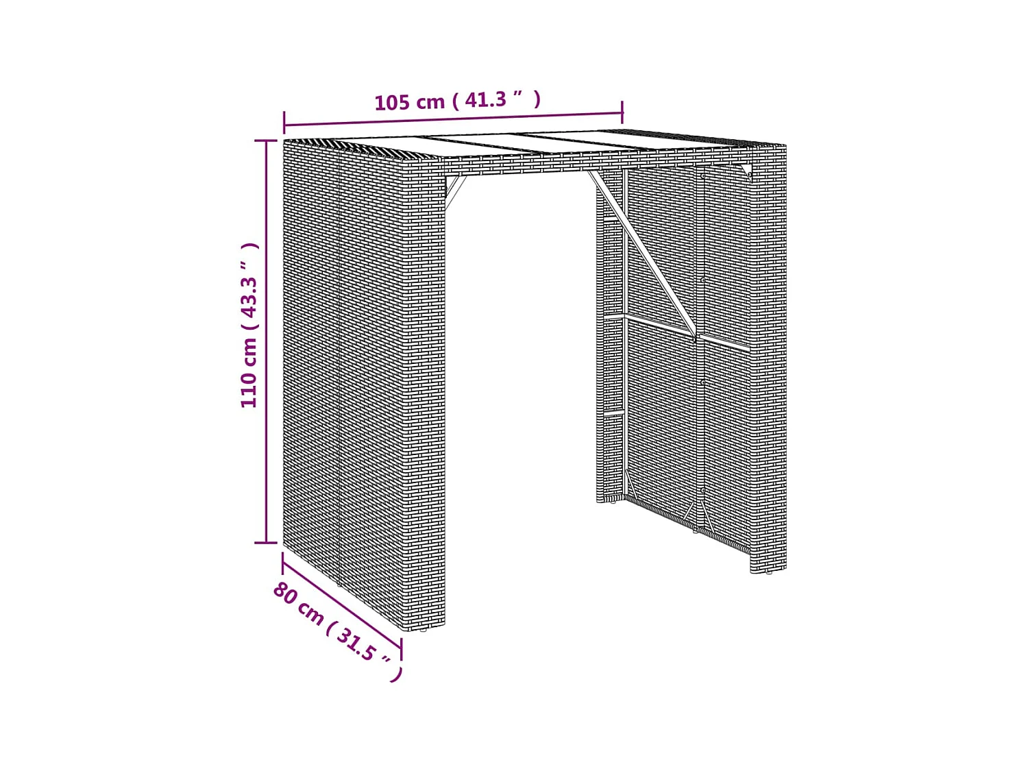 Mesa de bar con tapa de cristal marrón 105x80x110 cm ratán sintético