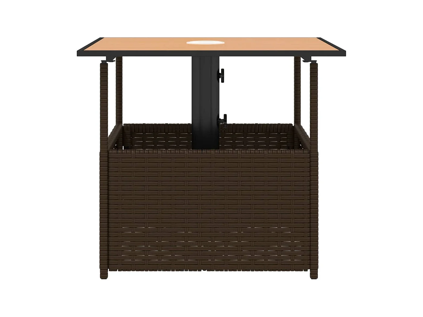 Tuintafel met parasolgat in bruin rieten kunsthars