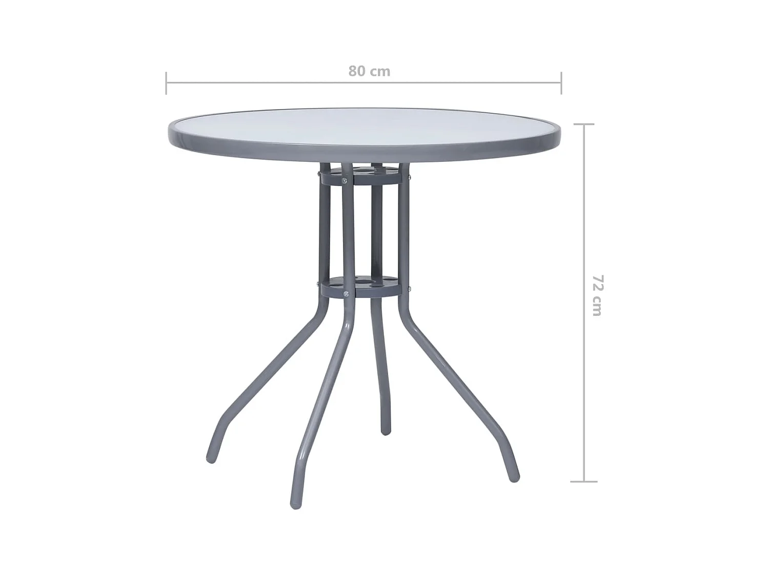 Lichtgrijze tuintafel 80 cm staal en glas