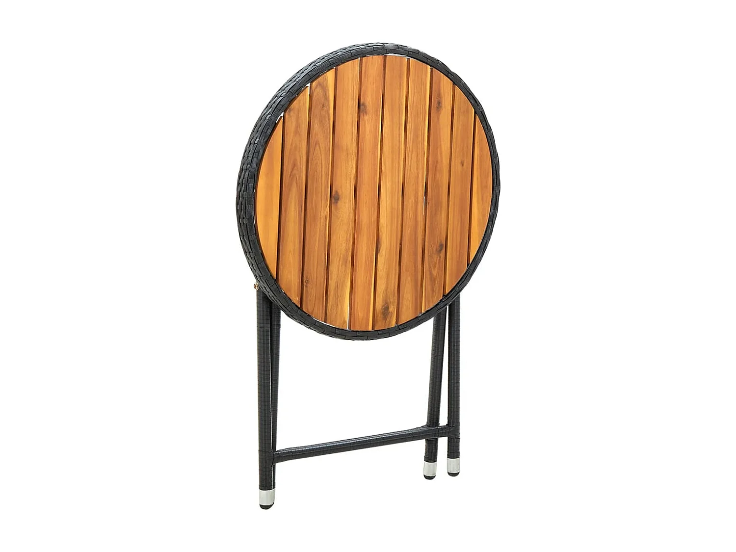 Tavolo da tè nero 60 cm in resina intrecciata e legno massello di acacia