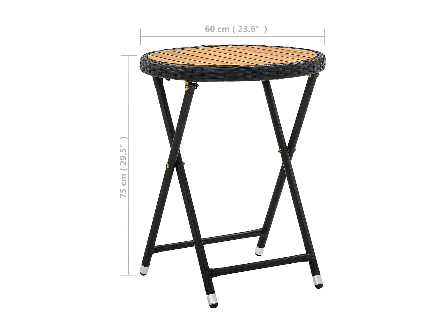 Tavolo da tè nero 60 cm in resina intrecciata e legno massello di acacia