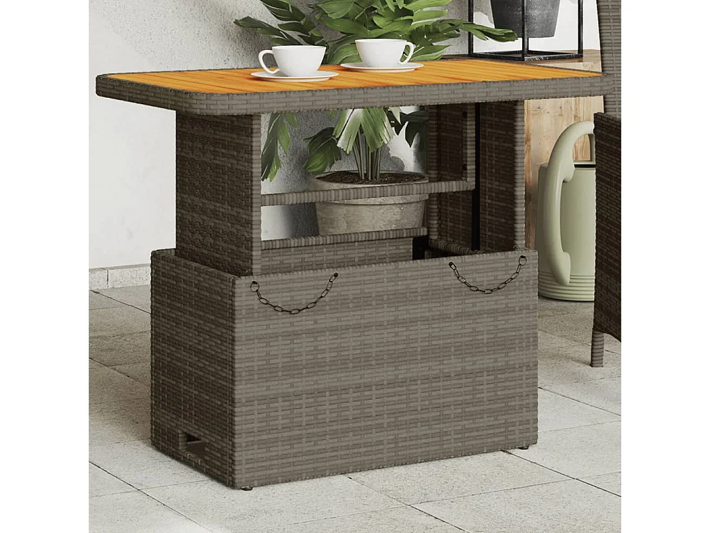 Mesa de jardín gris 90x55x71cm Mimbre de resina y madera de acacia