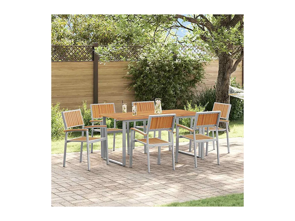 Juego de comedor de jardín de 7 piezas gris y marrón