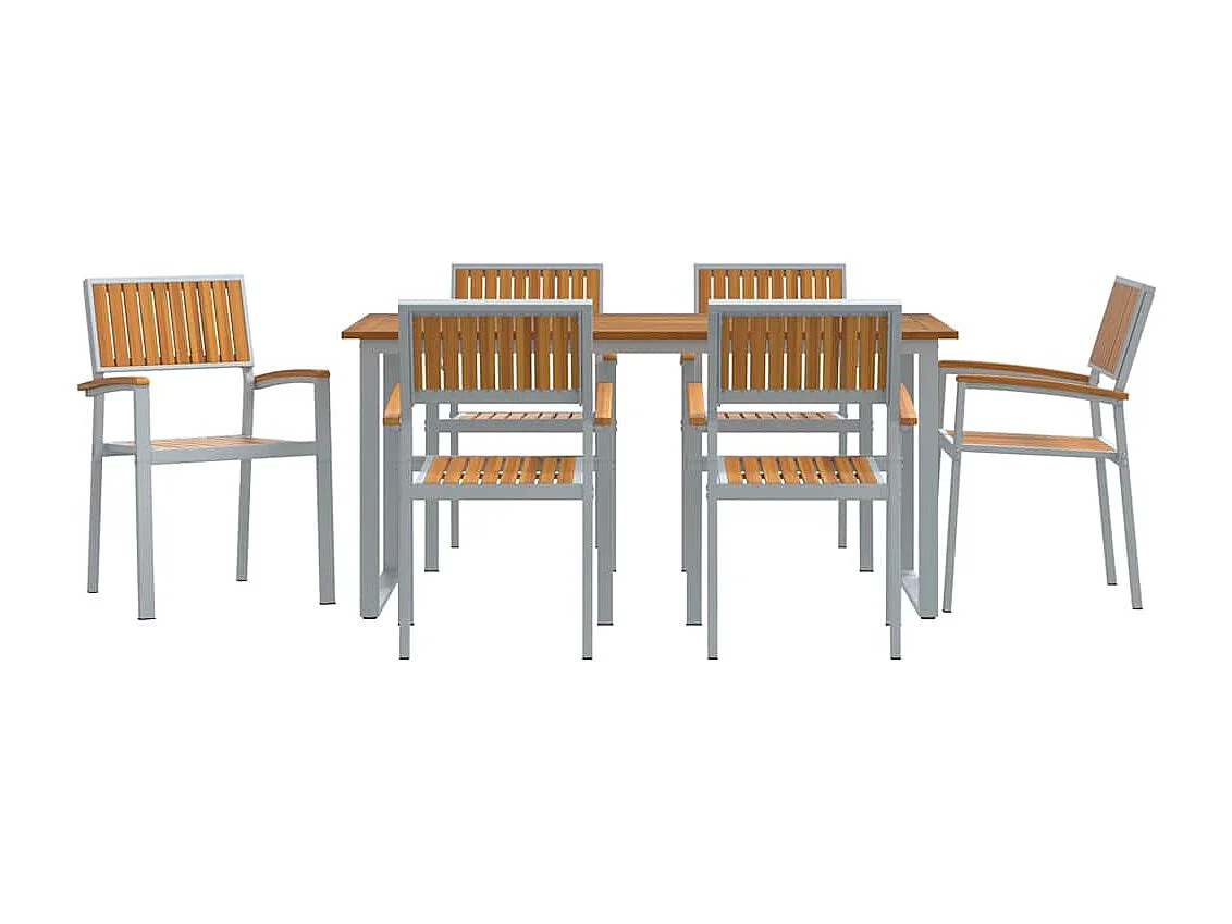 Juego de comedor de jardín de 7 piezas gris y marrón