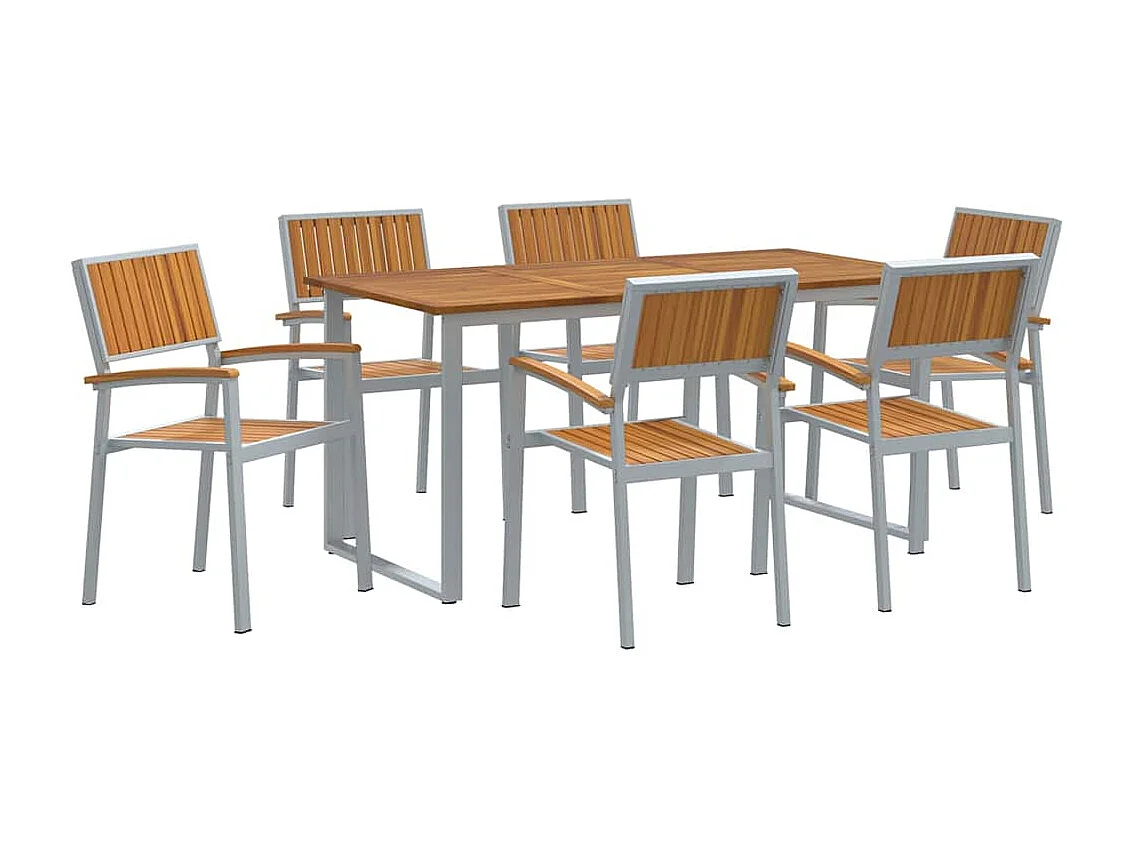 Juego de comedor de jardín de 7 piezas gris y marrón