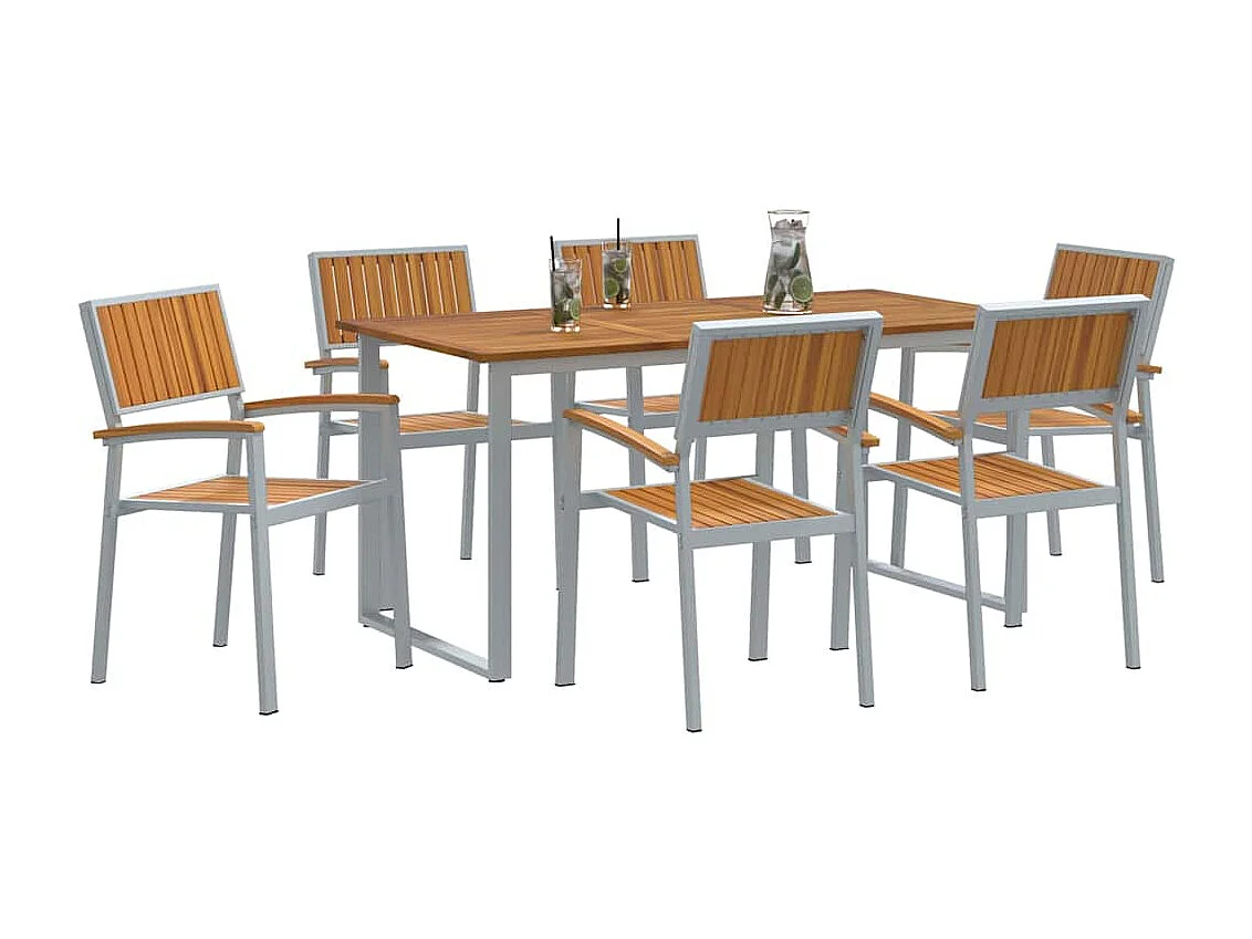 Juego de comedor de jardín de 7 piezas gris y marrón