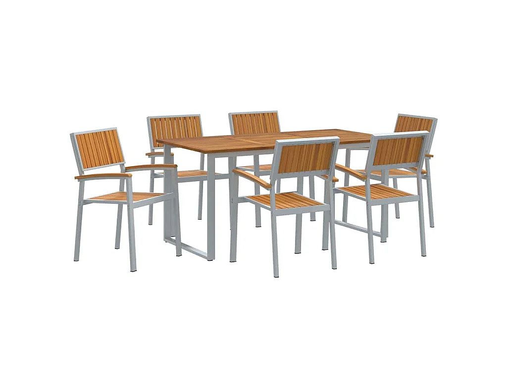 Set da pranzo da giardino 7 pezzi grigio e marrone