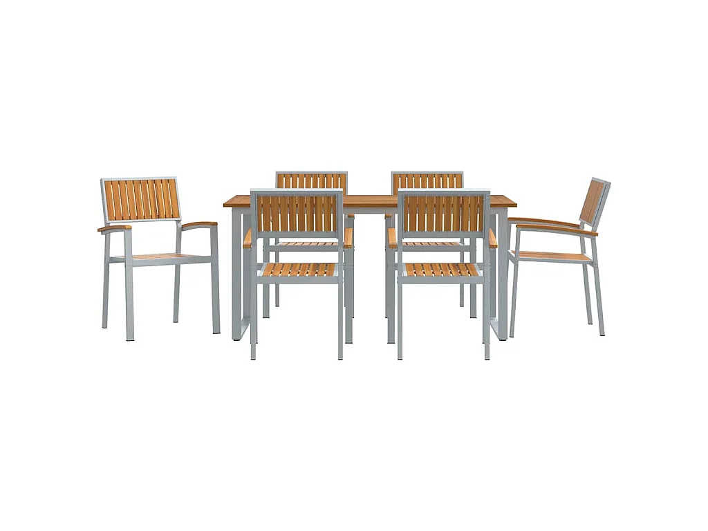 Set da pranzo da giardino 7 pezzi grigio e marrone