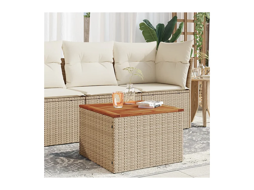 Beige tuintafel 55x55x37 cm gevlochten hars en acaciahout