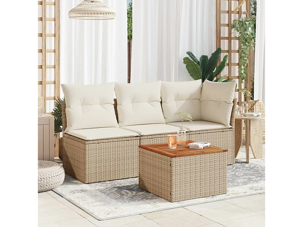 Tavolo da giardino beige 55x55x37 cm in resina intrecciata e legno di acacia