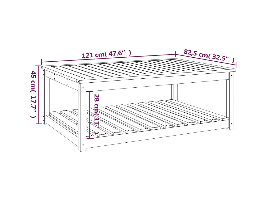 Tuintafel 121x82,5x45 cm massief grenenhout