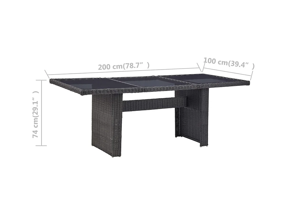 Mesa de comedor negra 200x100x74 cm Cristal y resina trenzada