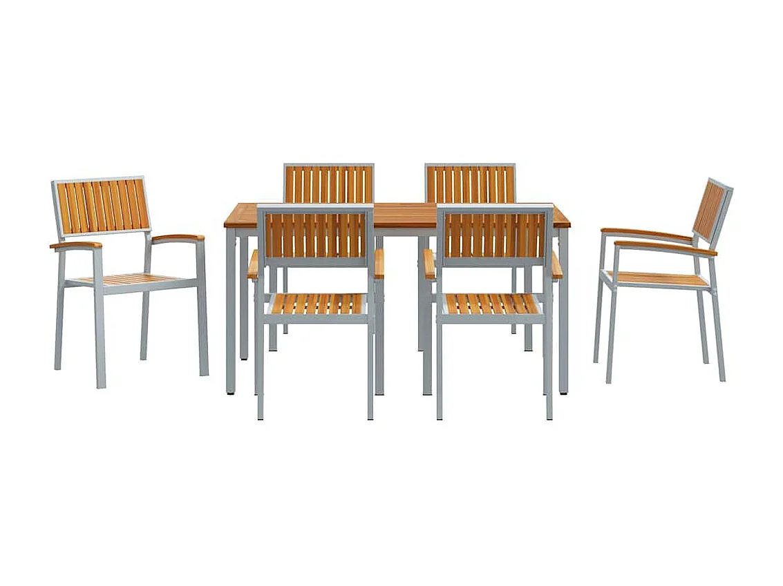 Ensemble de salle à manger pour jardin 7 pcs Gris et marron