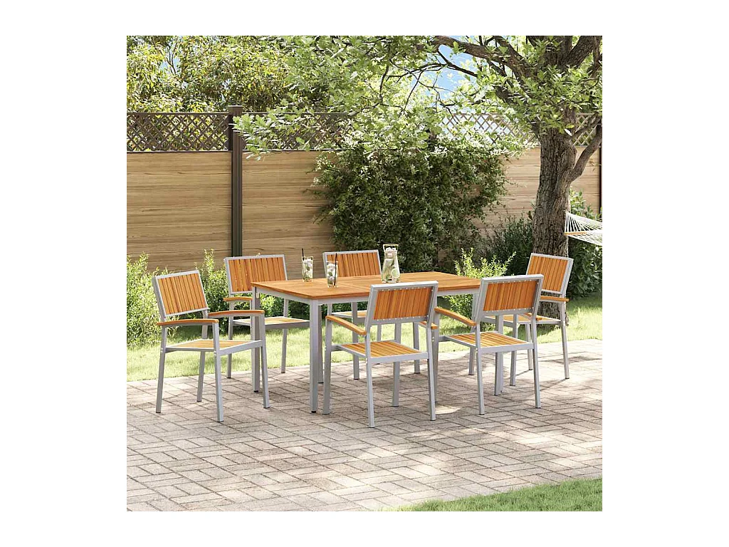 Set da pranzo da giardino 7 pezzi grigio e marrone