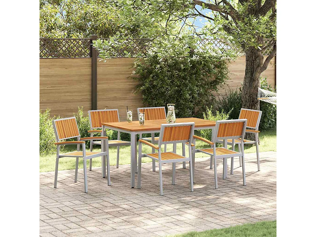 Ensemble de salle à manger pour jardin 7 pcs Gris et marron