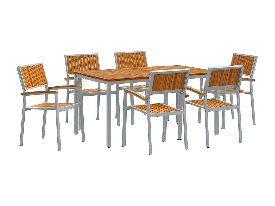 Ensemble de salle à manger pour jardin 7 pcs Gris et marron