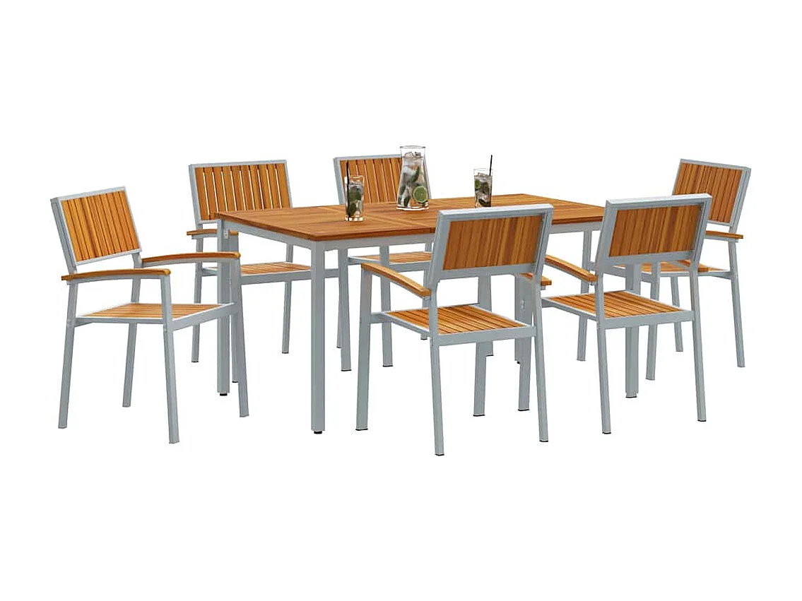 Ensemble de salle à manger pour jardin 7 pcs Gris et marron