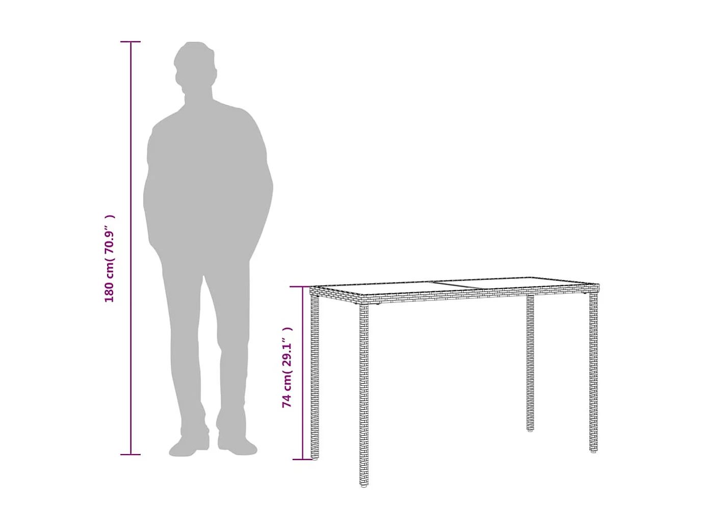 Tuintafel met beige glazen blad 115x54x74 cm polyrotan