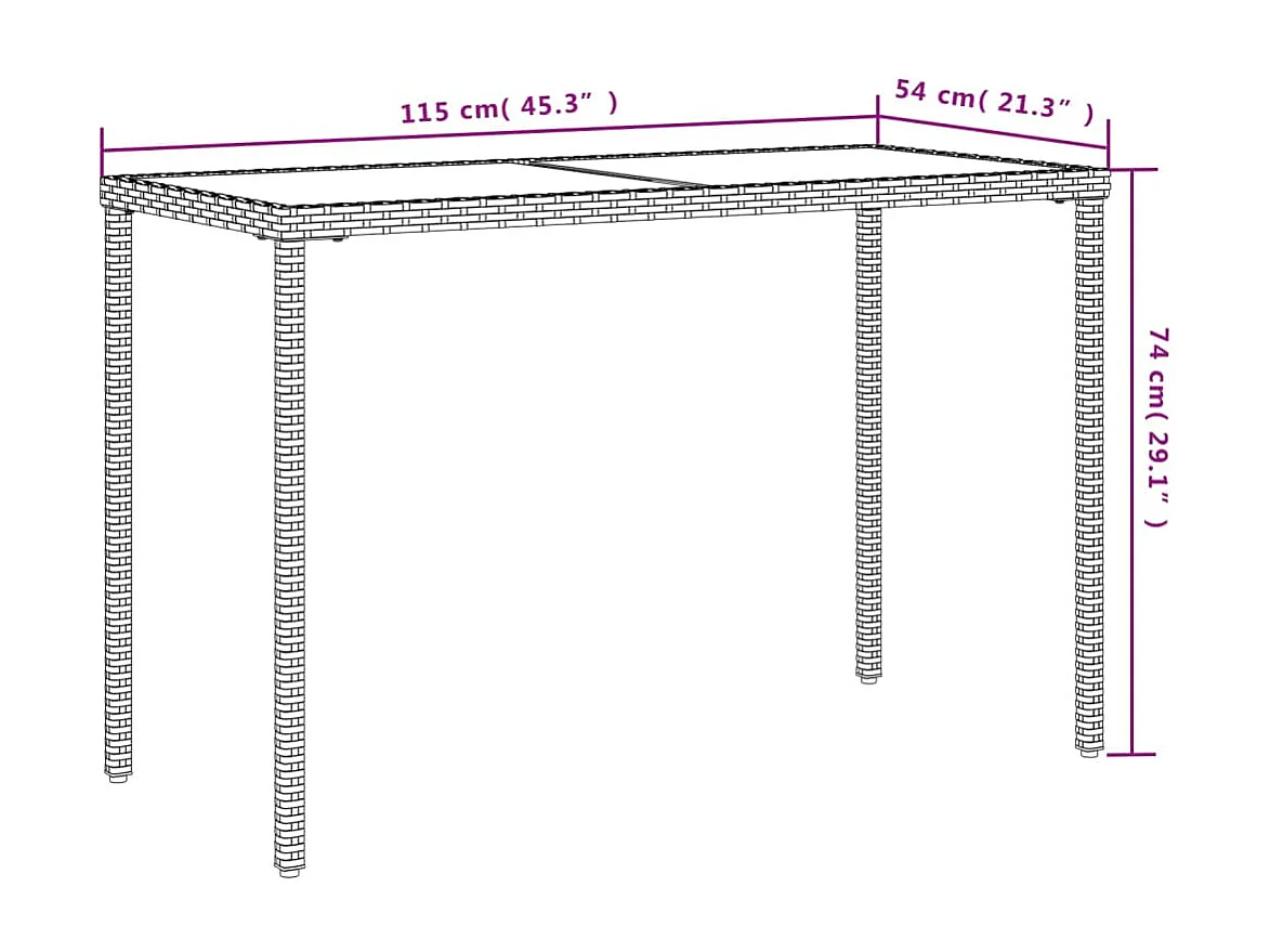 Tavolo da giardino con piano in vetro beige 115x54x74 cm in polyrattan