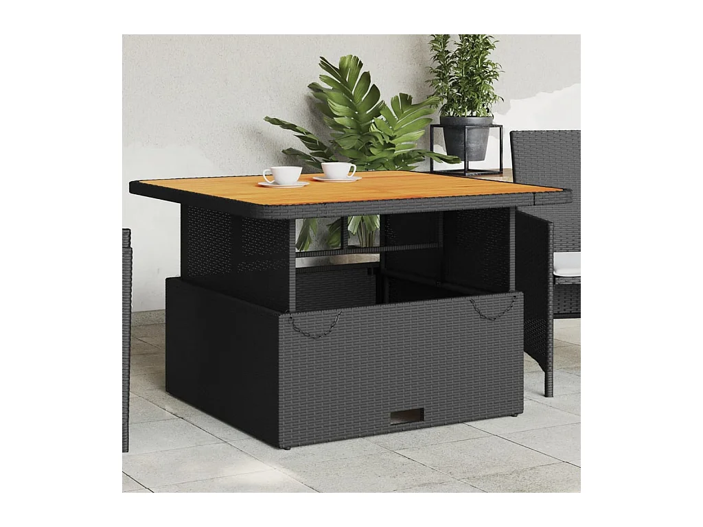 Zwarte tuintafel 110x110x71cm gevlochten hars en acaciahout