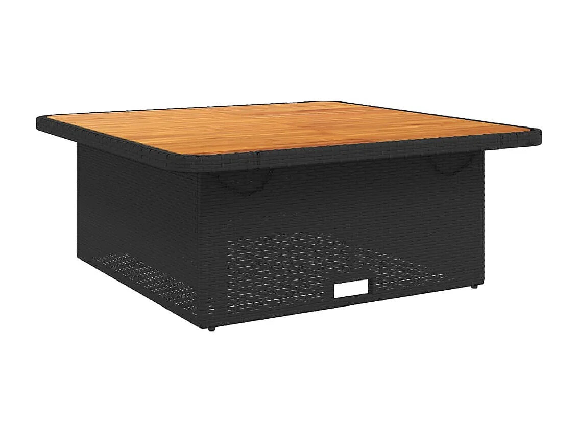 Zwarte tuintafel 110x110x71cm gevlochten hars en acaciahout