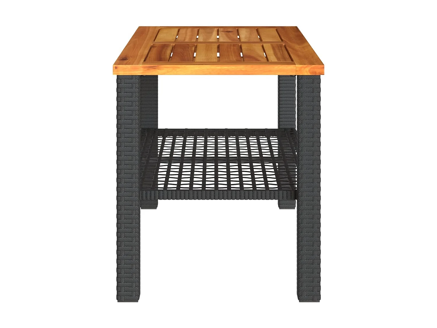 Mesa de jardín negra 70x38x42 cm resina trenzada y madera de acacia