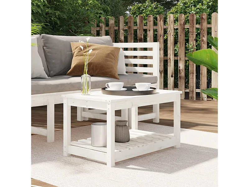 Tavolo da giardino bianco 82,5x50,5x45 cm in legno massello di pino