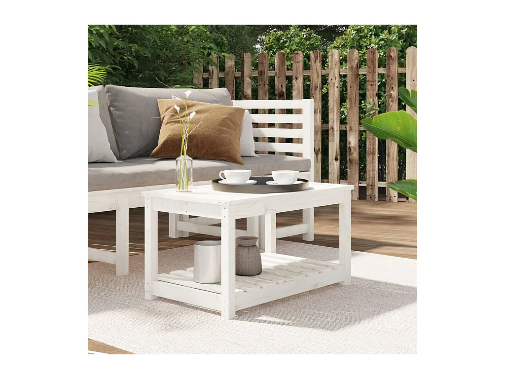 Table de jardin blanc 82,5x50,5x45 cm bois massif de pin