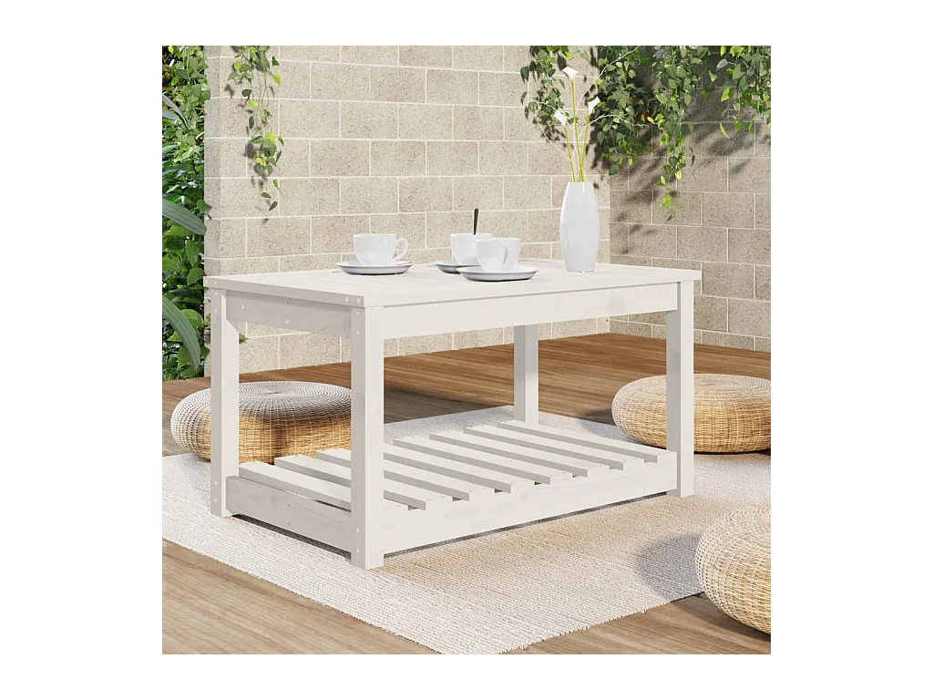 Table de jardin blanc 82,5x50,5x45 cm bois massif de pin