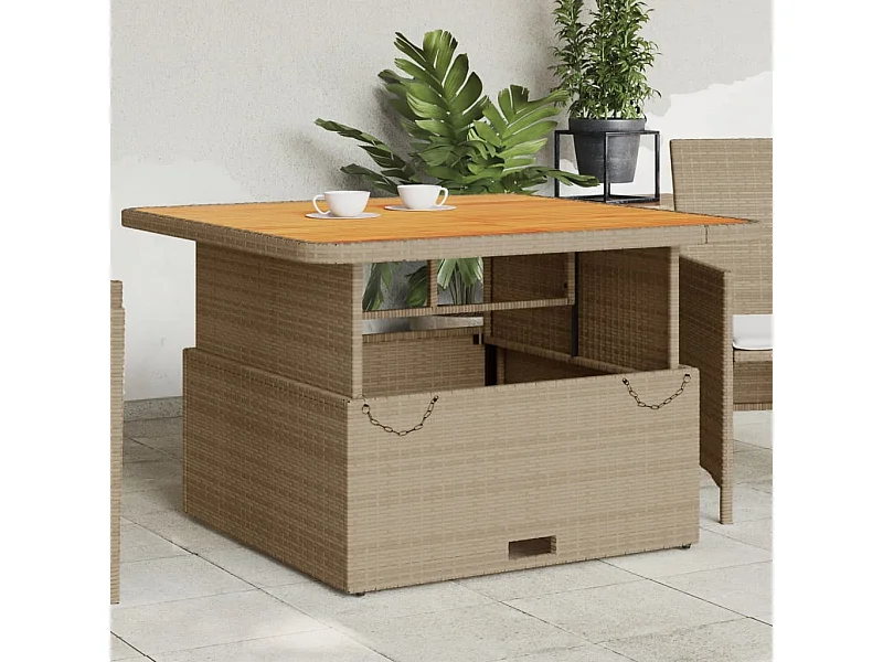 Tavolo da giardino beige 110x110x71 cm in resina intrecciata e legno di acacia