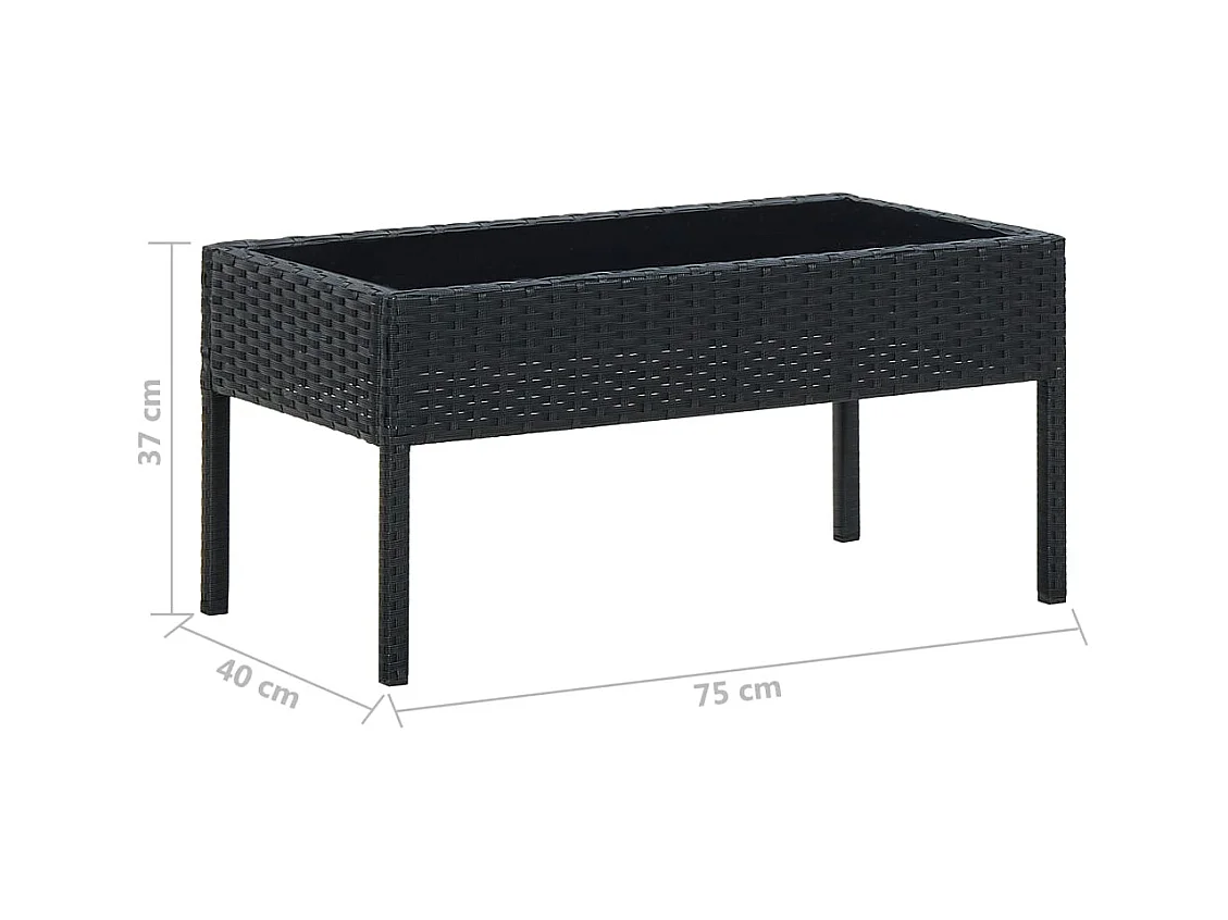 Mesa de jardín negra 75x40x37 cm Resina mimbre