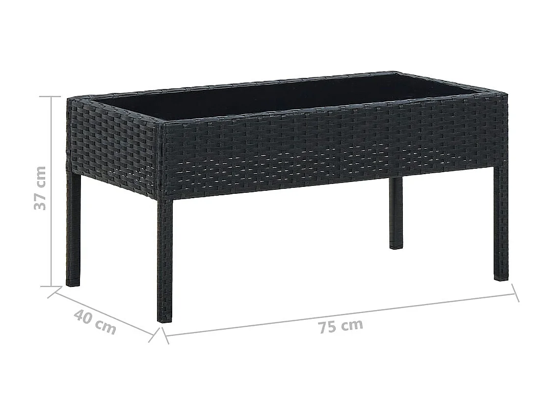 Mesa de jardín negra 75x40x37 cm Resina mimbre