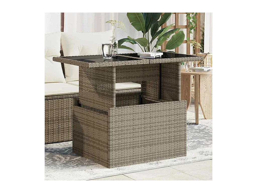 Tuintafel met grijs glazen blad 100x55x73cm geweven hars