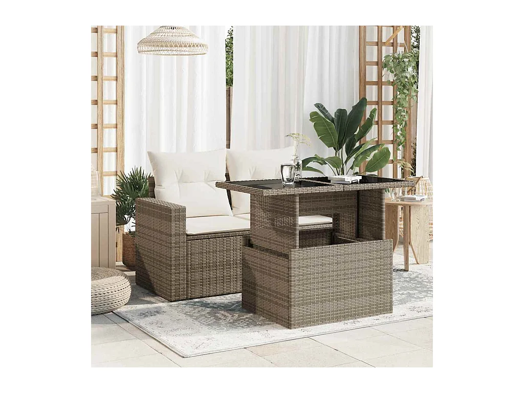 Tuintafel met grijs glazen blad 100x55x73cm geweven hars